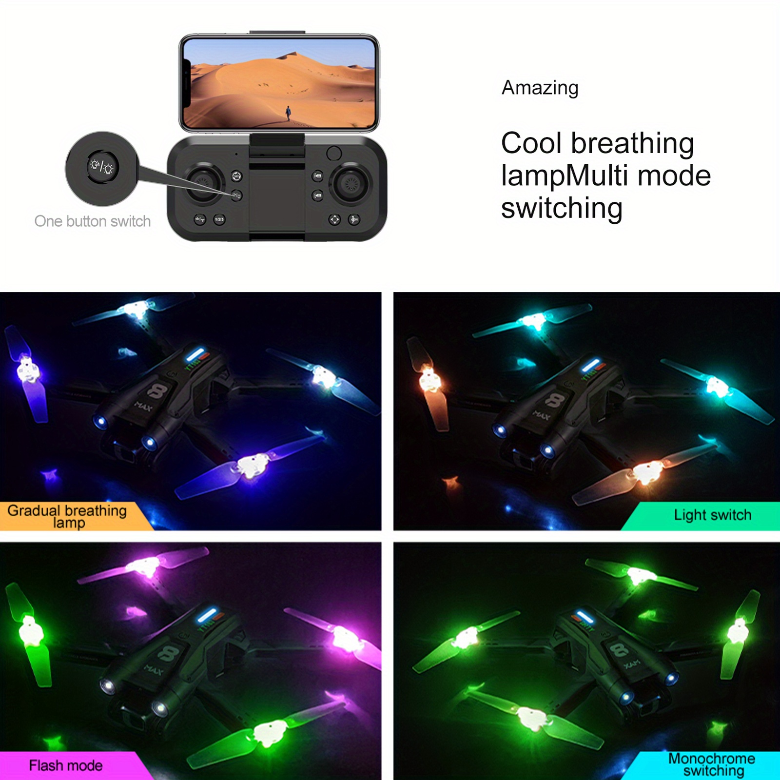 yt163 drone with hd dual electric adjustment camera colorful breathing lamp optical flow 360 obstacle avoidance rc aircraft uav toys gift for kids and adults details 1