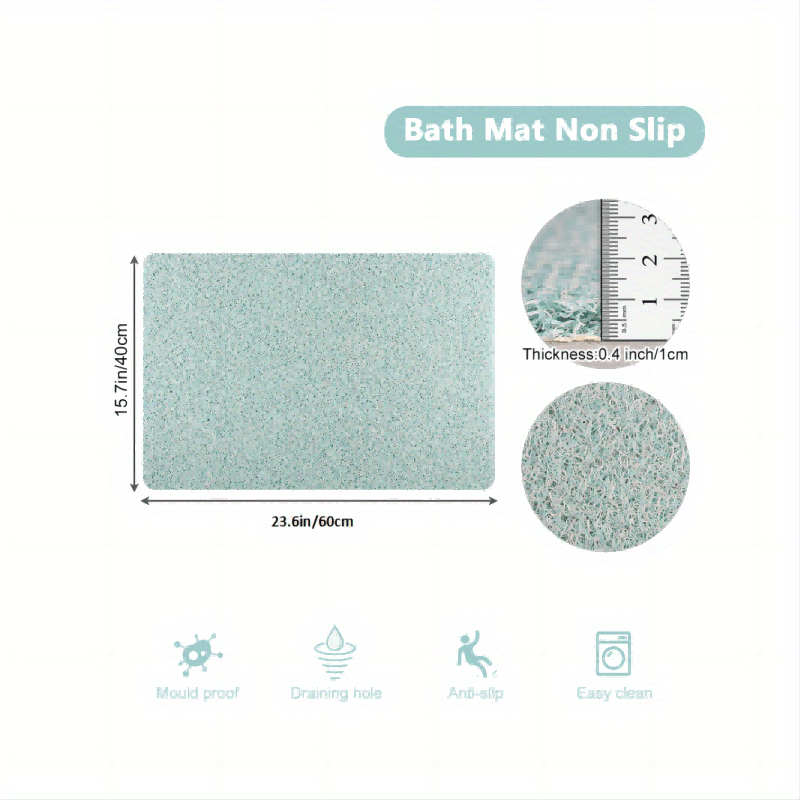 Square Shower Mat, Non Slip Anti Mould Bath Mat 60 x 60 cm, Loofah