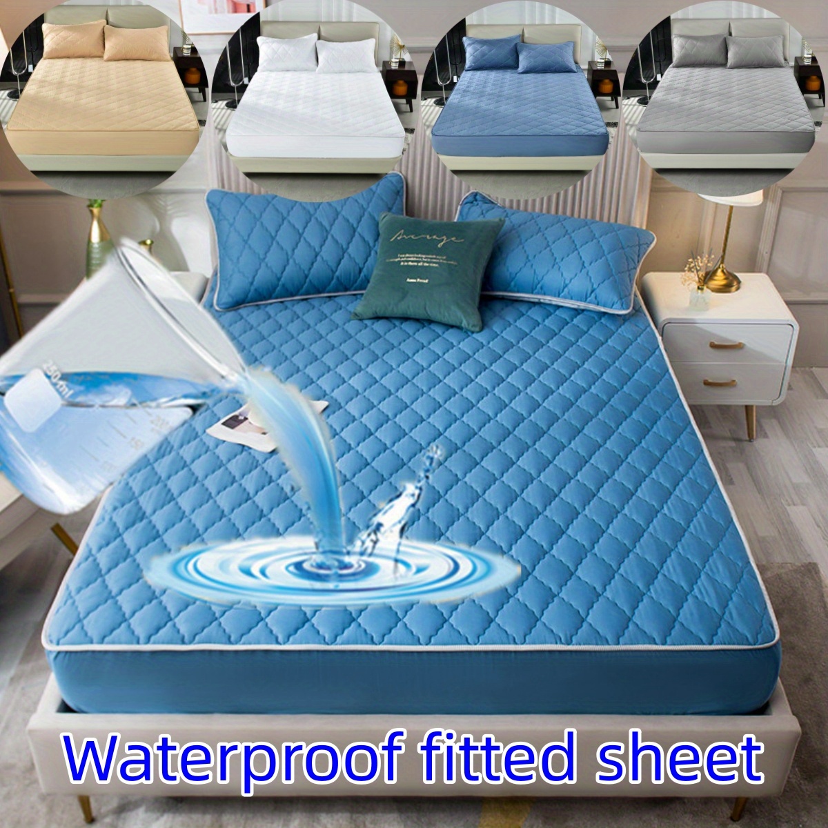Protector de colchón, protector de cama, protector de colchón, sábana de  algodón, funda de colchón gruesa antideslizante, azul cielo: 150x200+9.8