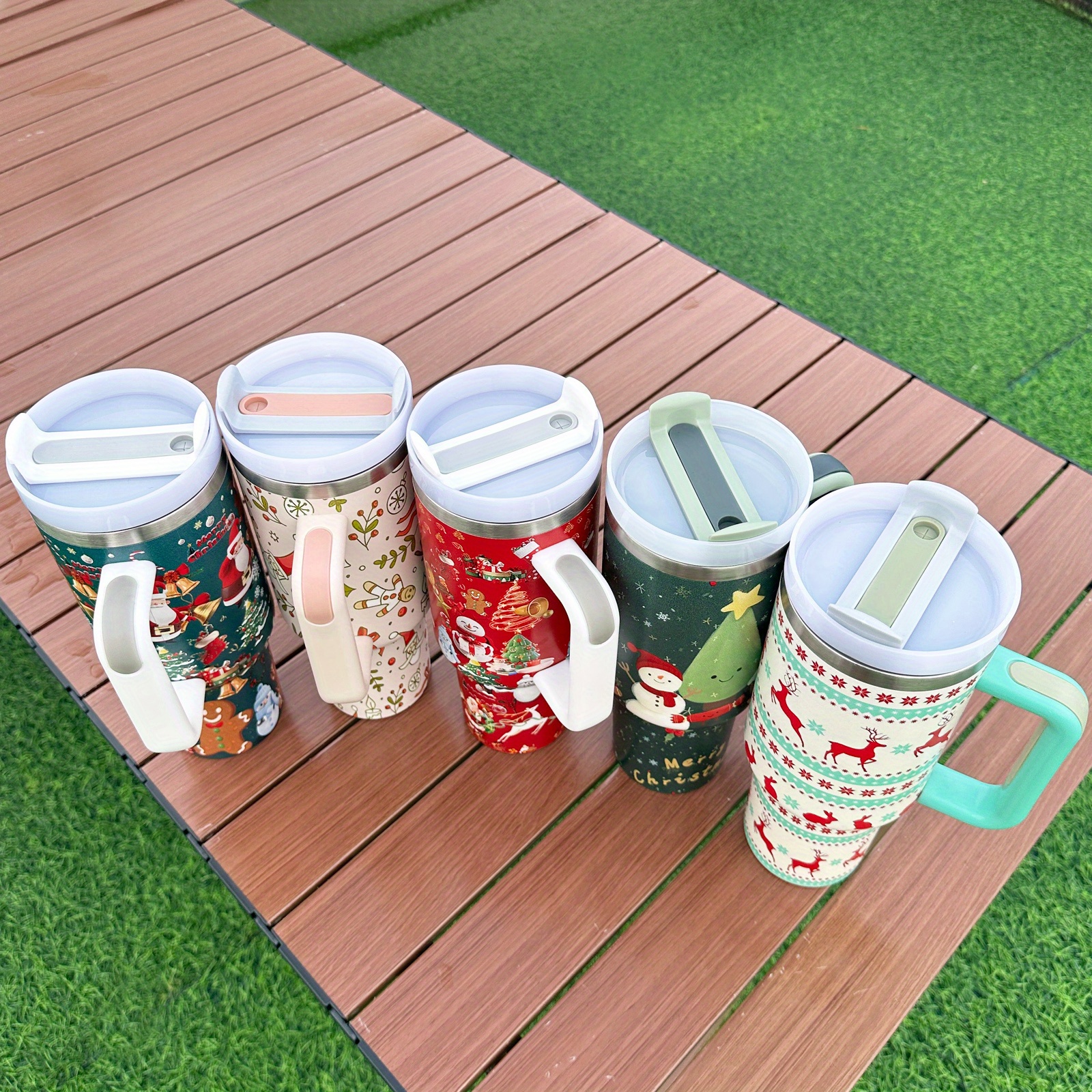 Christmas Tumbler With Lid And Straw, Stainless Steel Thermal Water Bottle  With Handle, Christmas Present, Santa Claus And Elk Pattern Cup, Portable  Drinking Cups, For Car, Home, Office, Summer Drinkware, Travel Accessories