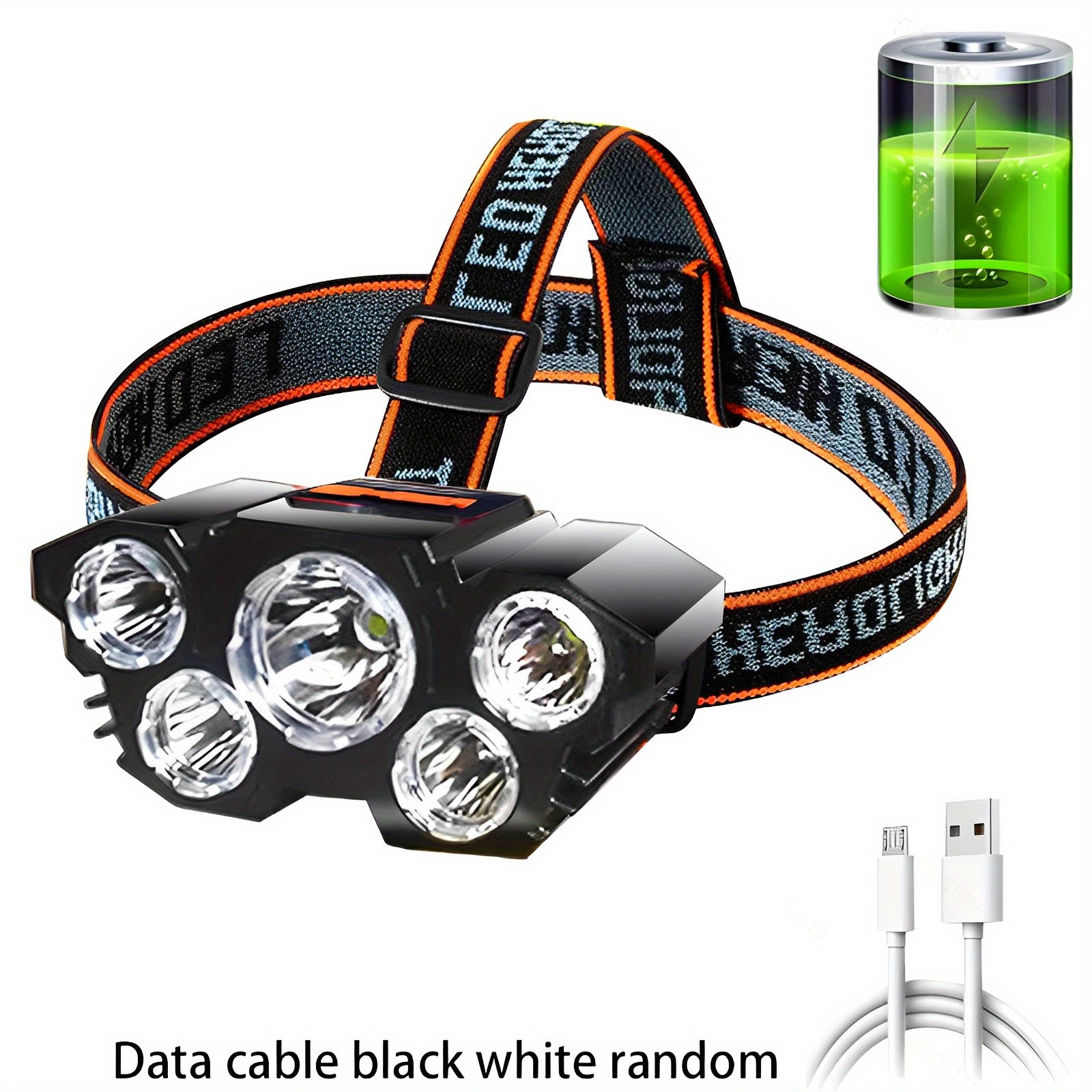 Rechargeable Headlamp, 20000 High Lumen Bright 5 LED Head Lamp with Red  White Light, IPX4 Waterproof Headlight,8 Mode Head Flashlight for Outdoor