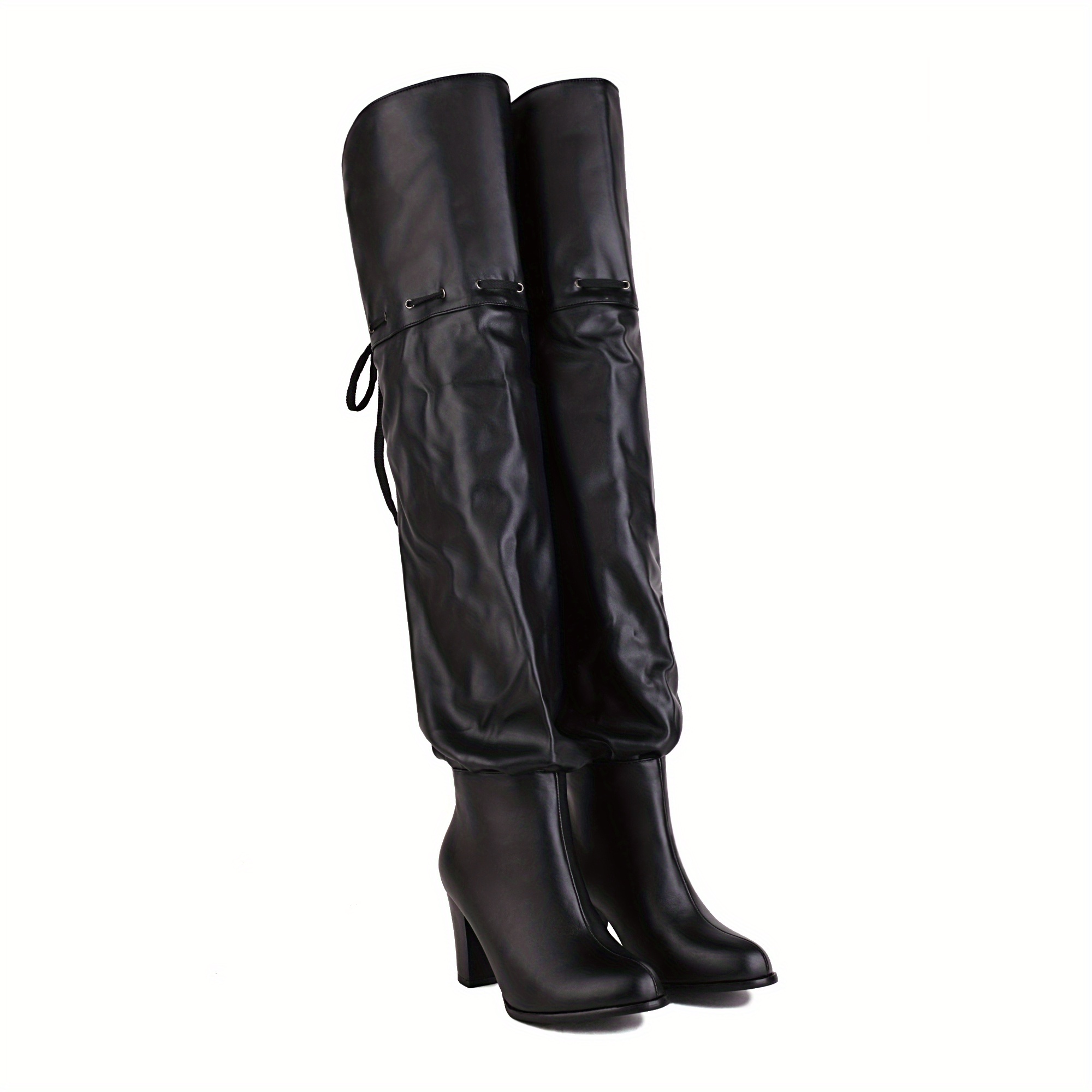 Women's Slouchy Thigh High Boots Fashion Lace Block Heeled - Temu