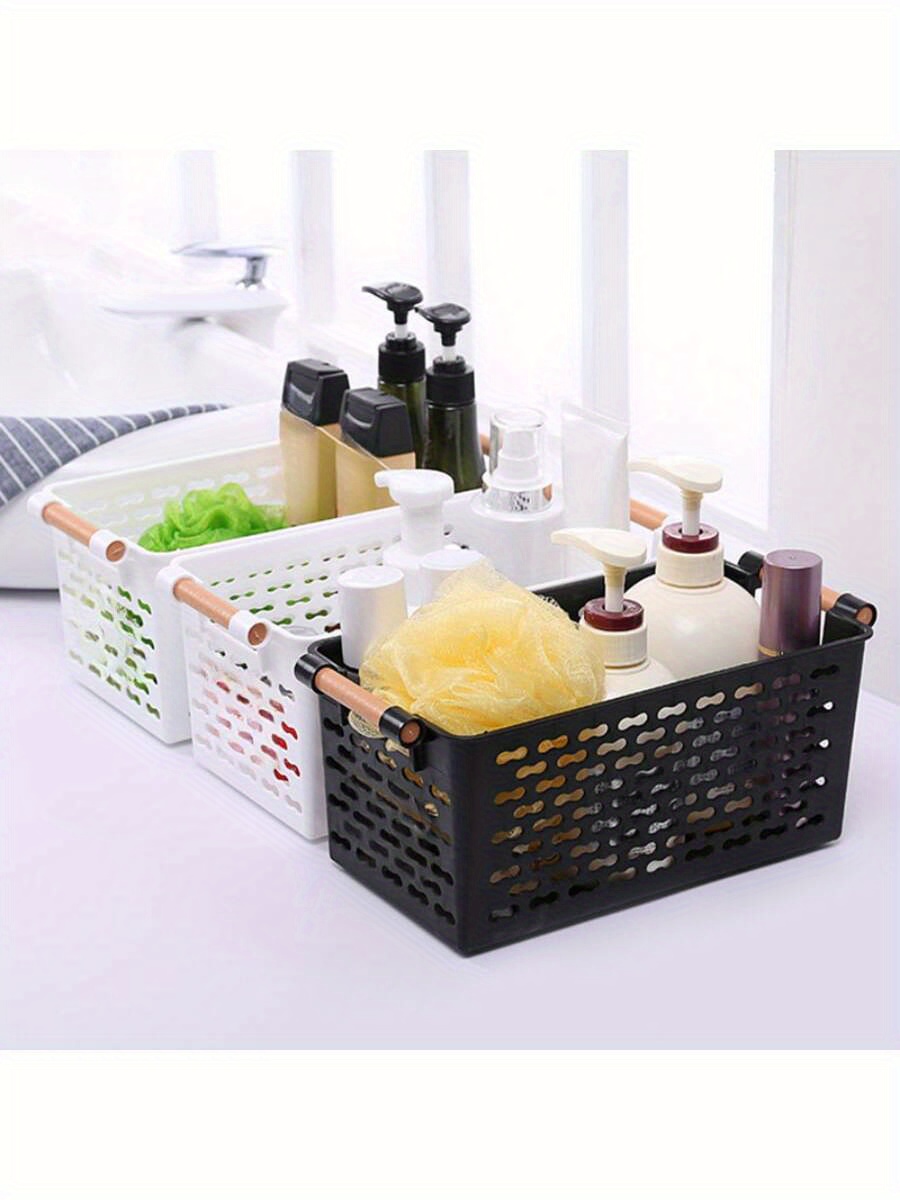 Hollow Out Large Plastic Desktop Storage Box With Handles, Folding Sundries Storage  Basket For Cosmetic, Stationery, Tolietry, Snacks, Household Storage  Organizer For Bathroom, Bedroom, Living Room, Home, Dorm - Temu