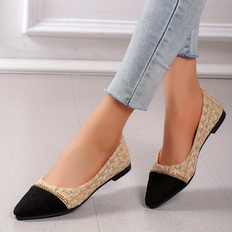 Women's Cap Toe Ballet Flats Chain Decor Pointed Toe Temu