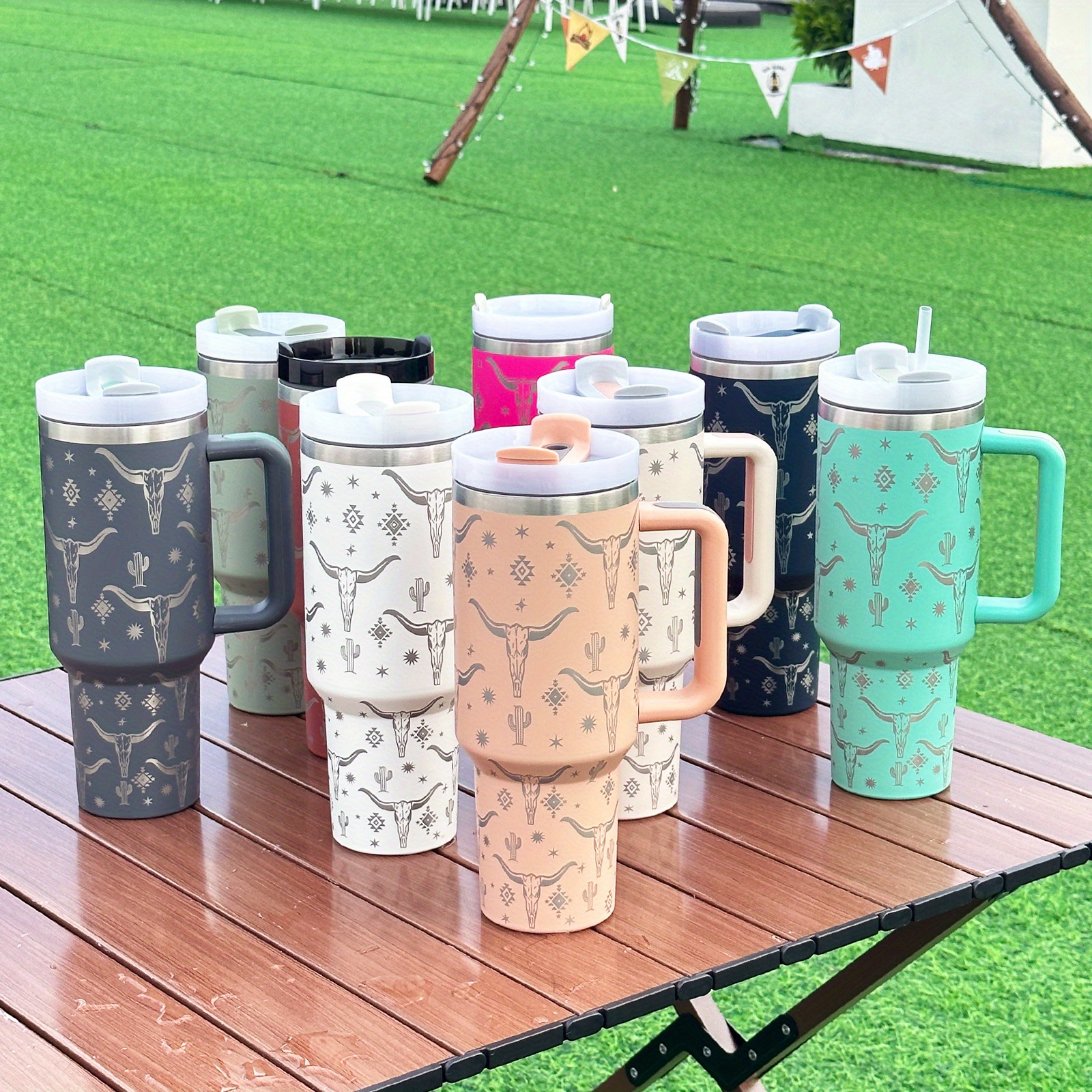 Large Capacity Insulation Tumbler With Straw, Portable Car Cup With Handle,  Suitable For Car, Home, Office, Travel, Birthday Gifts - Temu