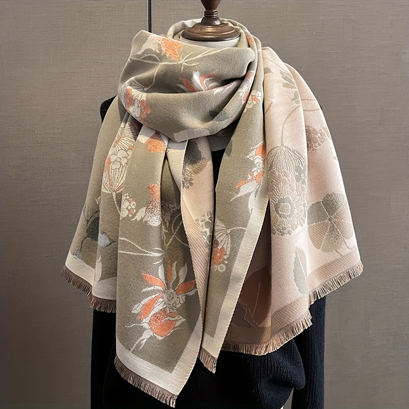 1pc Women's Butterfly Design Faux Cashmere Scarf Shawl, Autumn