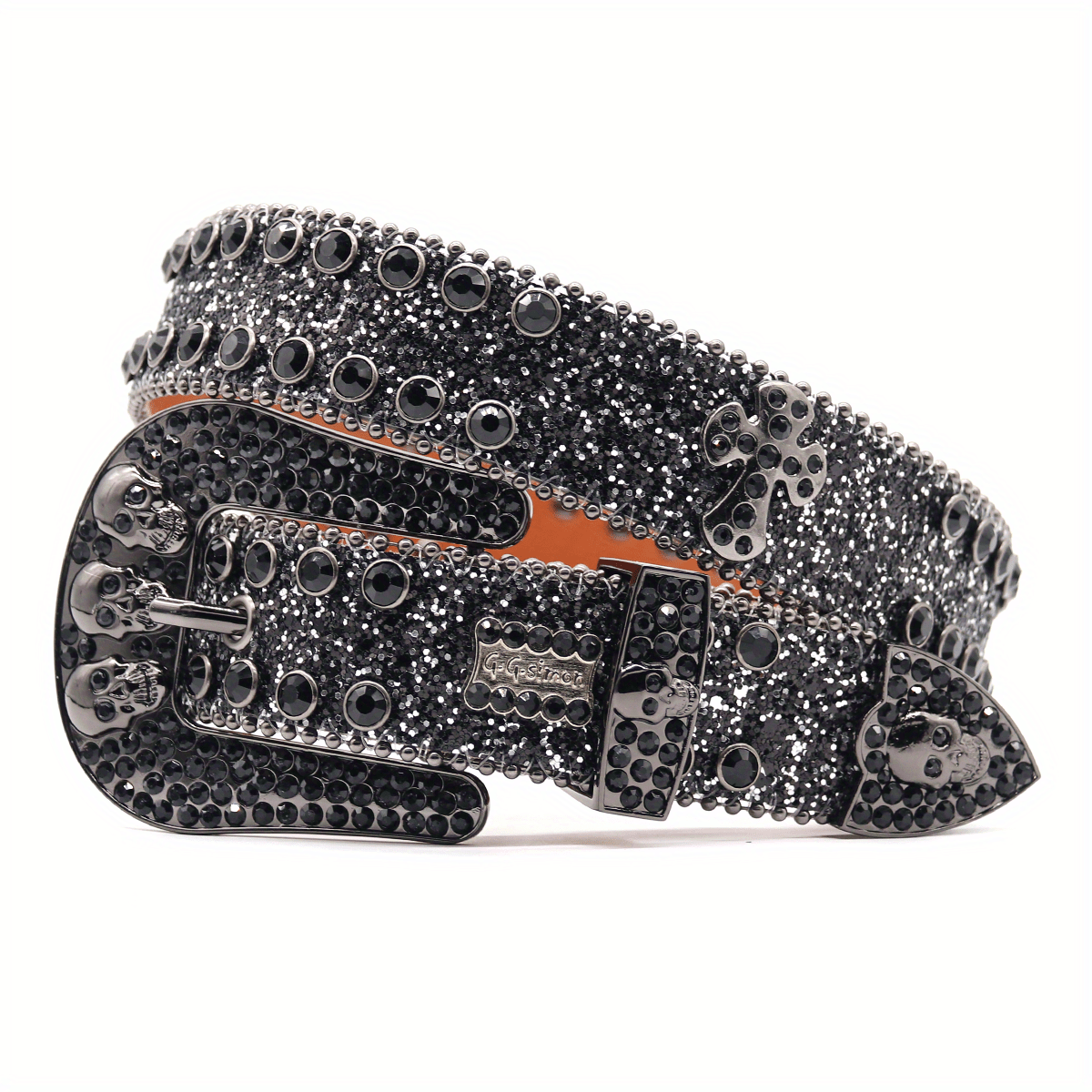 Men's Sparkle Rhinestone Skull Belts Western Punk Inlaid