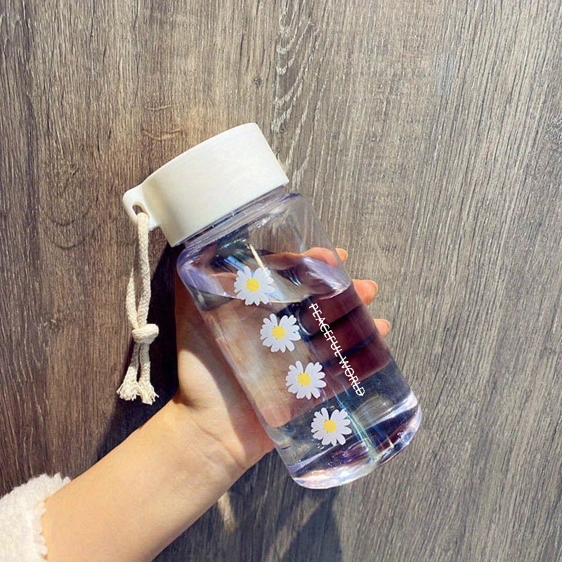 Cute Water Bottles Aesthetic Cute Water Bottles for Women Portable Kawaii  Little Daisy Frosted Glass Water