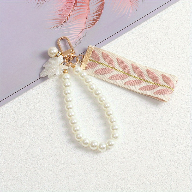 Pearl Ribbon Mobile Phone Hanging Rope, Creative Leaf Ribbon Pearl Bracelet  Keychain, For Men - Temu Spain