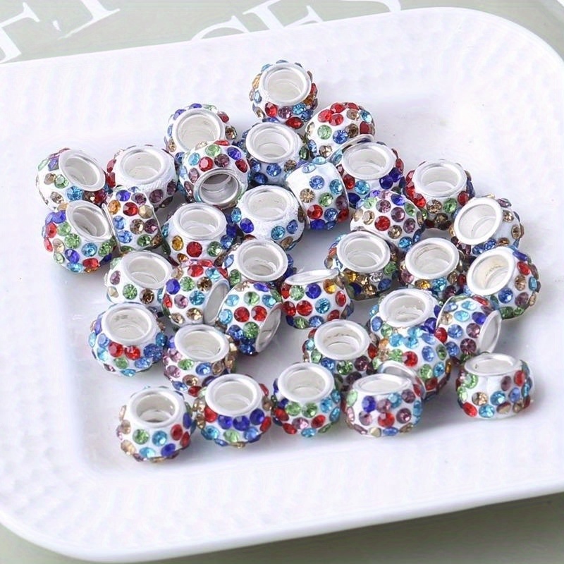 Colorful Rondelle Large Hole Inlaid Rhinestones Loose Beads - Temu