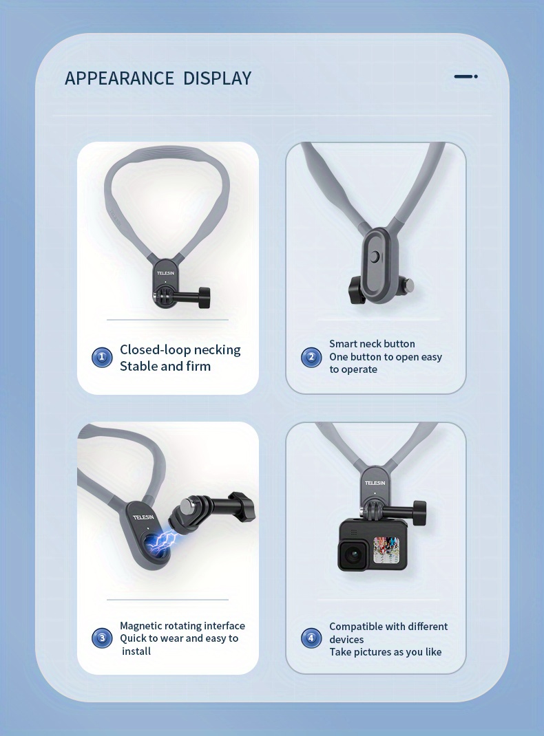 Telesin Taixun Sports Camera Magnetic Neck Hanger Suitable for GoPro11/10/9 Neck Hanger Dajiang Action3/4 Cycling First Person Camera Mobile Camera Fixed Bracket Magnetic Neck Hanger Collar Bracket