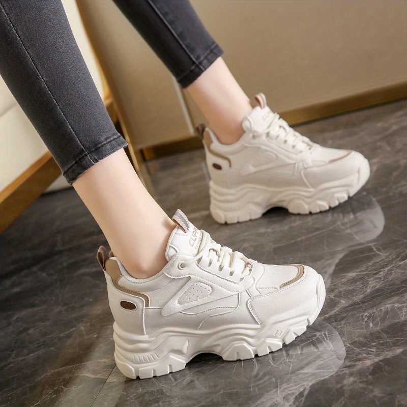 Women's Chunky Sneakers Height Increasing Lace Low Top - Temu