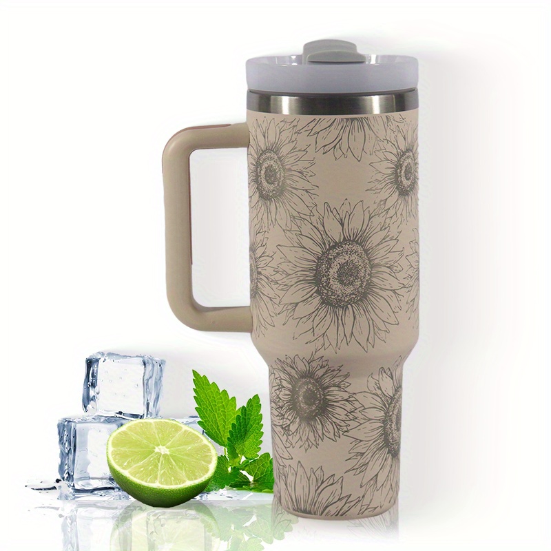 Sunflower Design 40oz Tumbler With Handle, Lid, Straw, Laser