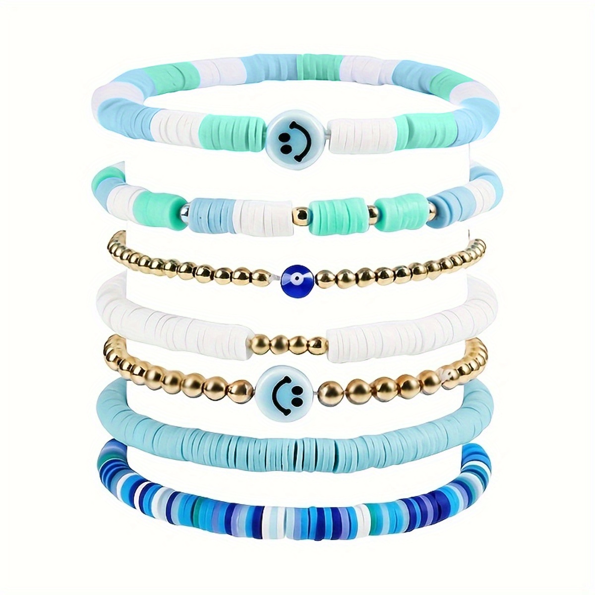 7 pièces Surf Bracelet Set Coloré Perles Stretch Bracelet Argile Empilable  Boho Disque Bracelet Y2k Esthétique Été Plage Bijoux Dames Filles, Plastique