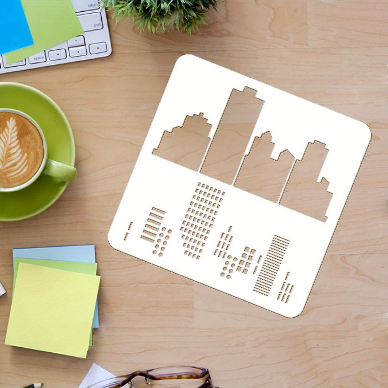 TEMU 1pc Cityscape Stencils Template 11.8x11.8inch Building Code Drawing Painting Stencils Square Reusable Stencils For Painting On Wood, Floor, Wall