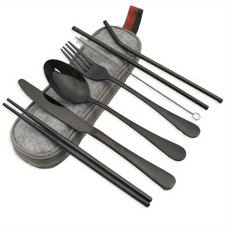 US$ 9.59 - Berglander Portable Utensils,Travel Camping Flatware Set,Stainless  Steel Silverware Set,Include Knive/Fork/Spoon/Chopsticks/Straws/Brush/Portable  Case(Silver-8 Piece) … - m.