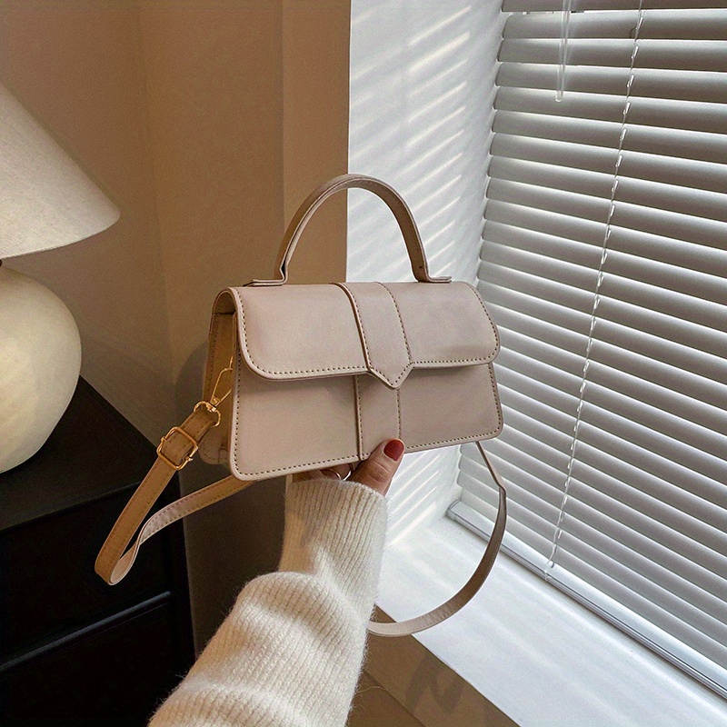 Retro Solid Color Crossbody Bag, Fashion Casual Pu Leather Square