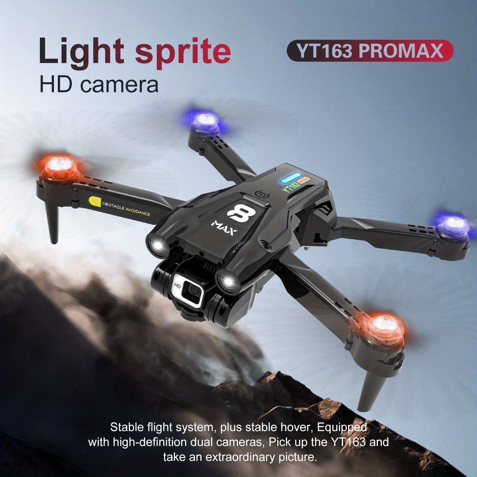 yt163 drone with hd dual electric adjustment camera colorful breathing lamp optical flow 360 obstacle avoidance rc aircraft uav toys gift for kids and adults details 0