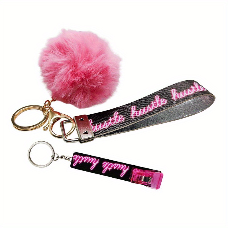Sequins Card Grabber Keychain For Long Nails Cute Pom Pom - Temu