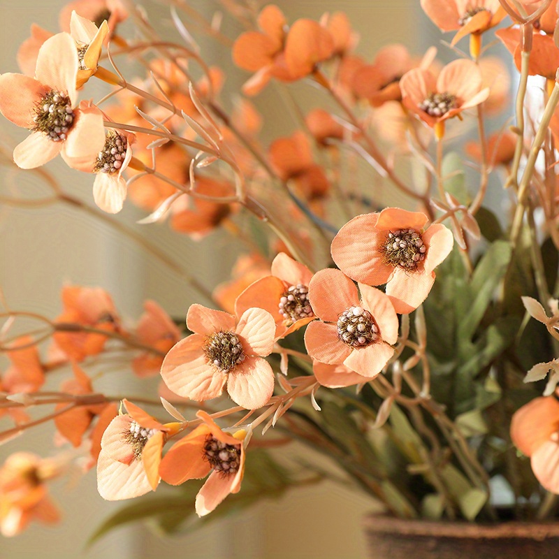 QHLOM Fake Flower 6pcs Artificial Flowers, Long Stem Fake Silk Plum  Blossom, Simulation Flowers Bouquet for Home Office Decoration (Color :  Orange 6 Sticks)