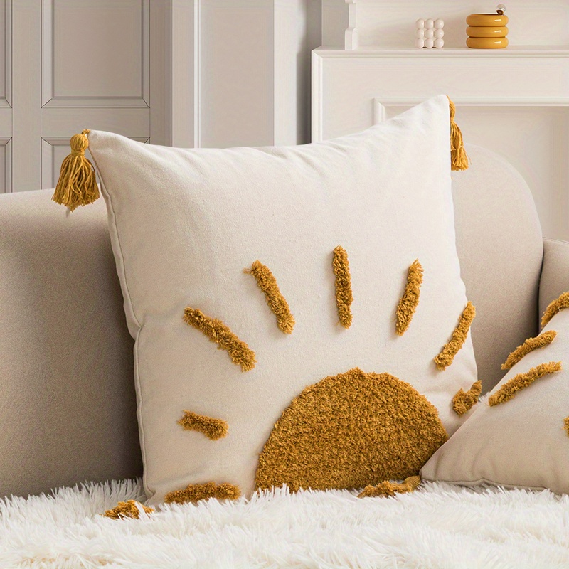 E-shop 1 gelber Sonnen-Kissenbezug, einfache Luxus-Tufting-Technologie, für Sofa, Wohnzimmer, Schlafzimmer, Nachttischkissenbezug