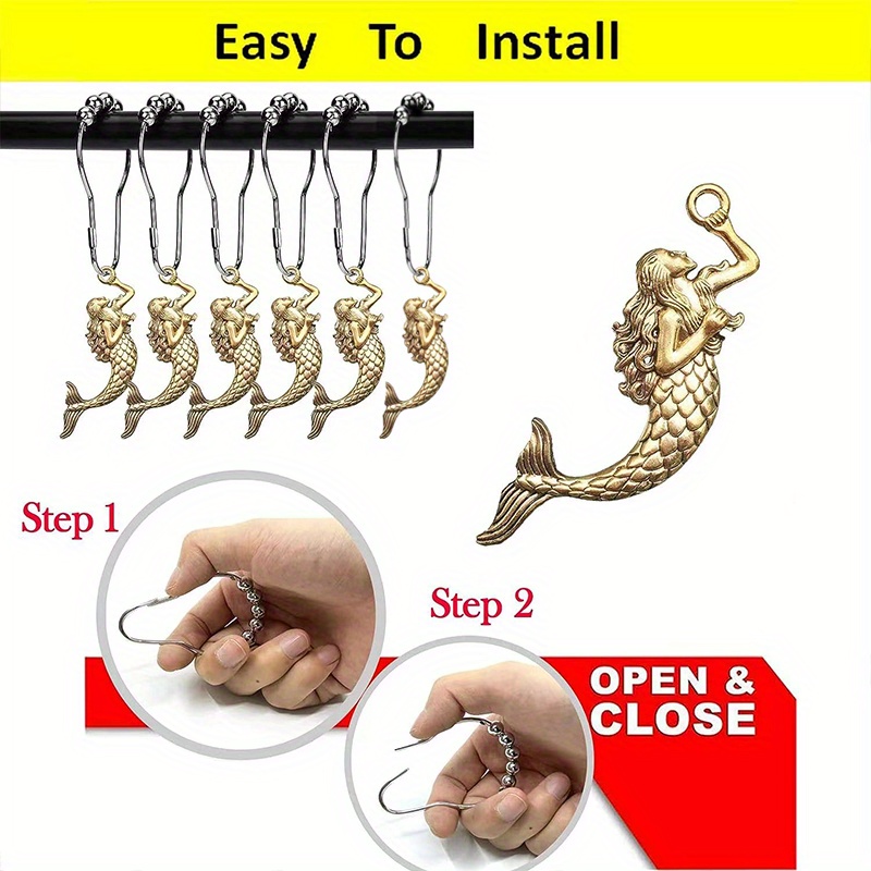 mermaid decor shower curtain hooks curtain hook rolling bead Temu