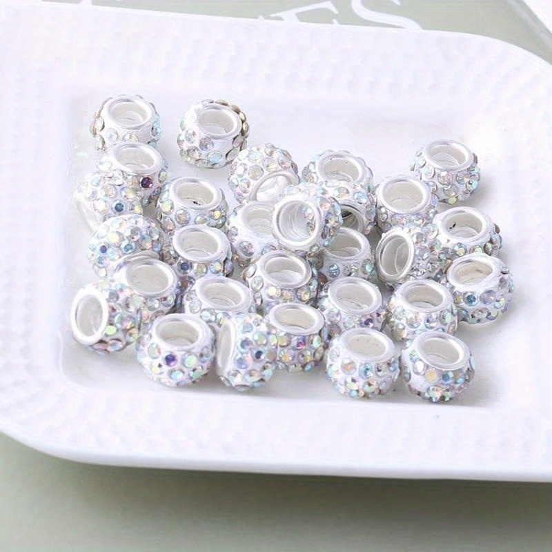 Colorful Rondelle Large Hole Inlaid Rhinestones Loose Beads - Temu