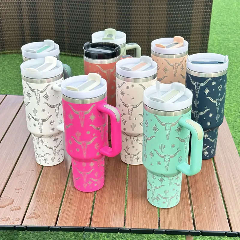 portable drinking cups-1pc 40oz car cup goat star tumbler with lid and straw 40oz stainless steel thermal water bottle with handle portable drinking cups for car home office summer drinkware travel accessories birthday gifts back to school supplies details 2