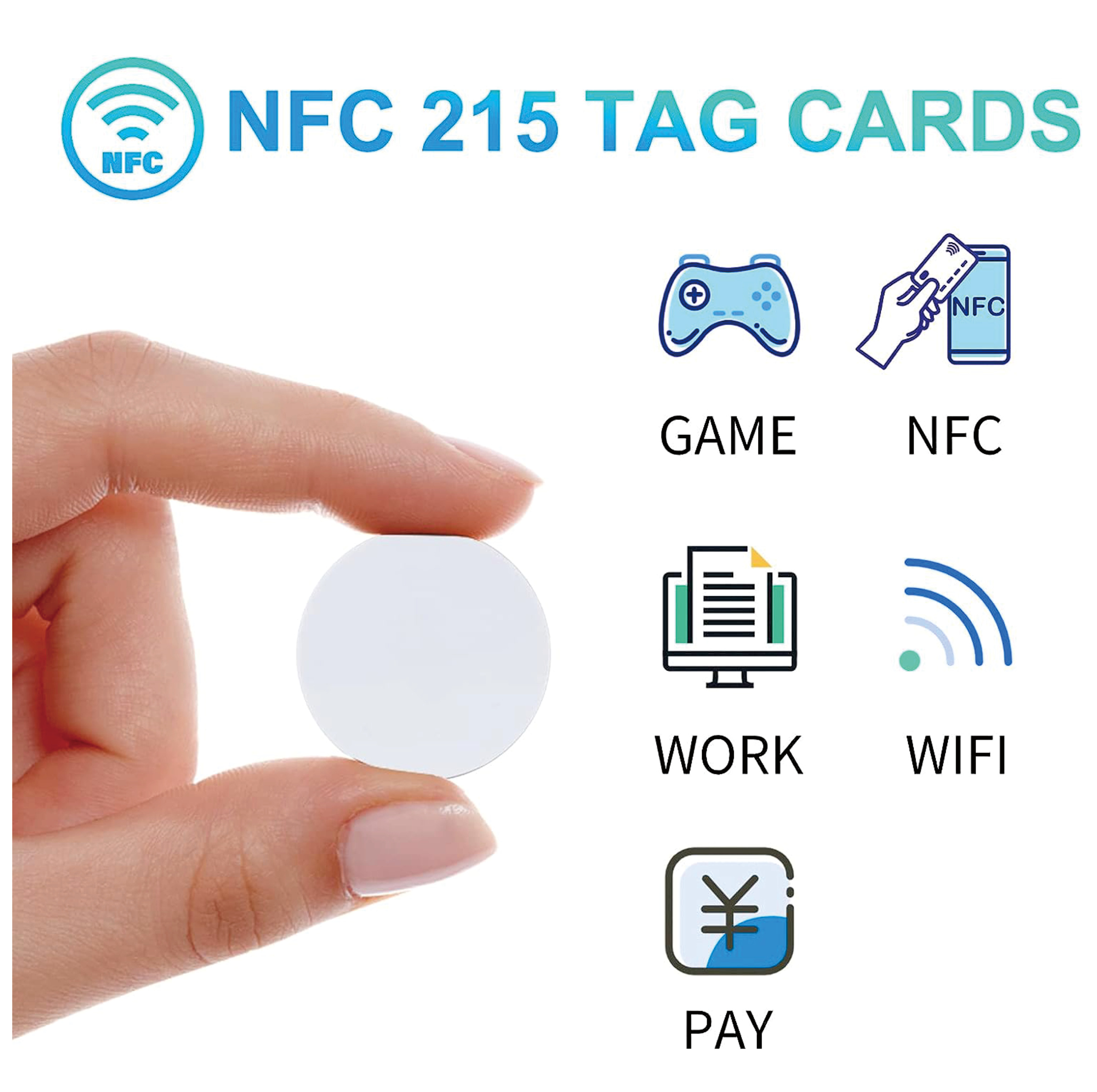 K LAKEY 30 etiquetas NFC NTAG215 NFC, etiquetas redondas NFC 215, tarjetas  de monedas negras de PVC de 0.984 in, memoria de 504 bytes funciona con
