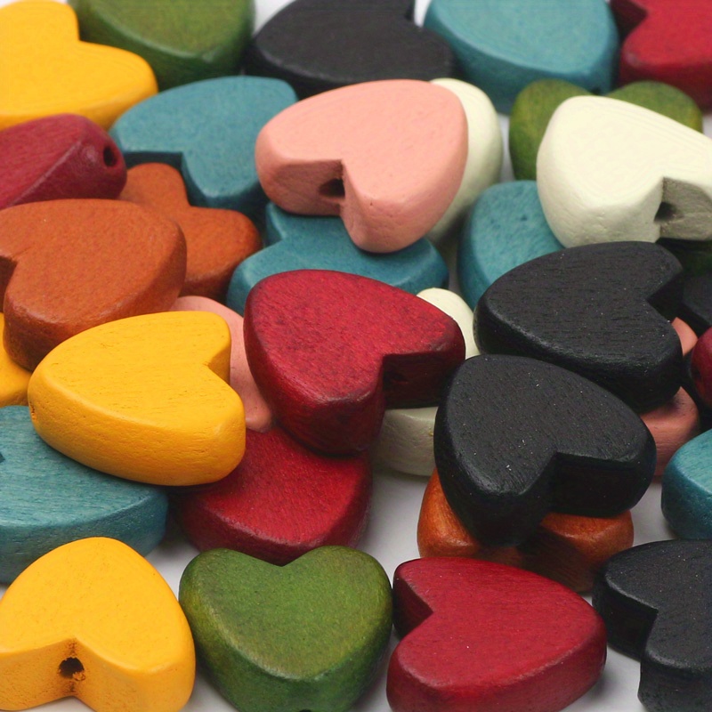 Image of 10pcs 15mm Mixed Color Heart-shaped Natural Wooden Beads Loose Wooden Beads Jewelry Making Bracelet Necklace Craft Additions