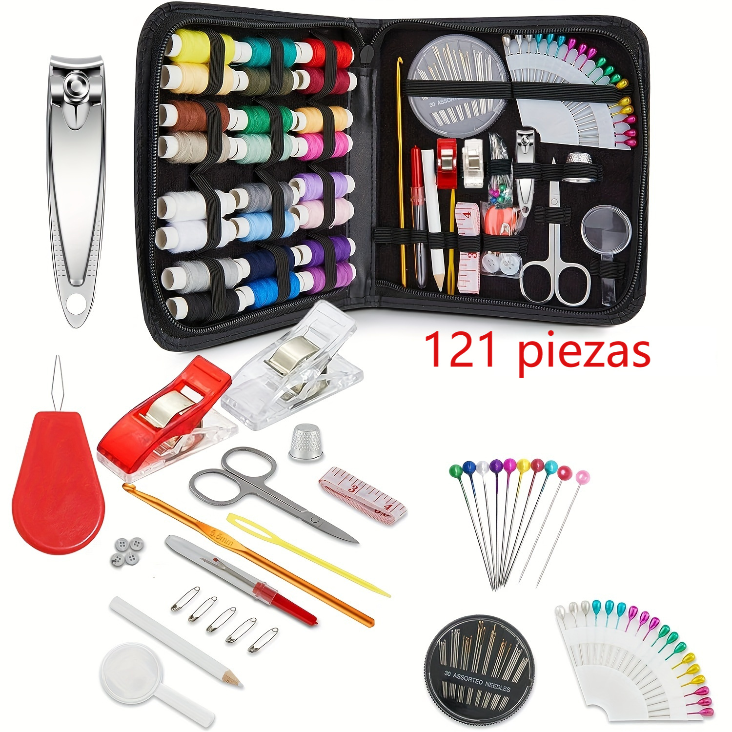 Kit de costura para adultos y niños, kit de aguja e hilo Marcoon con  suministros de costura y accesorios que contiene tijeras, cinta métrica