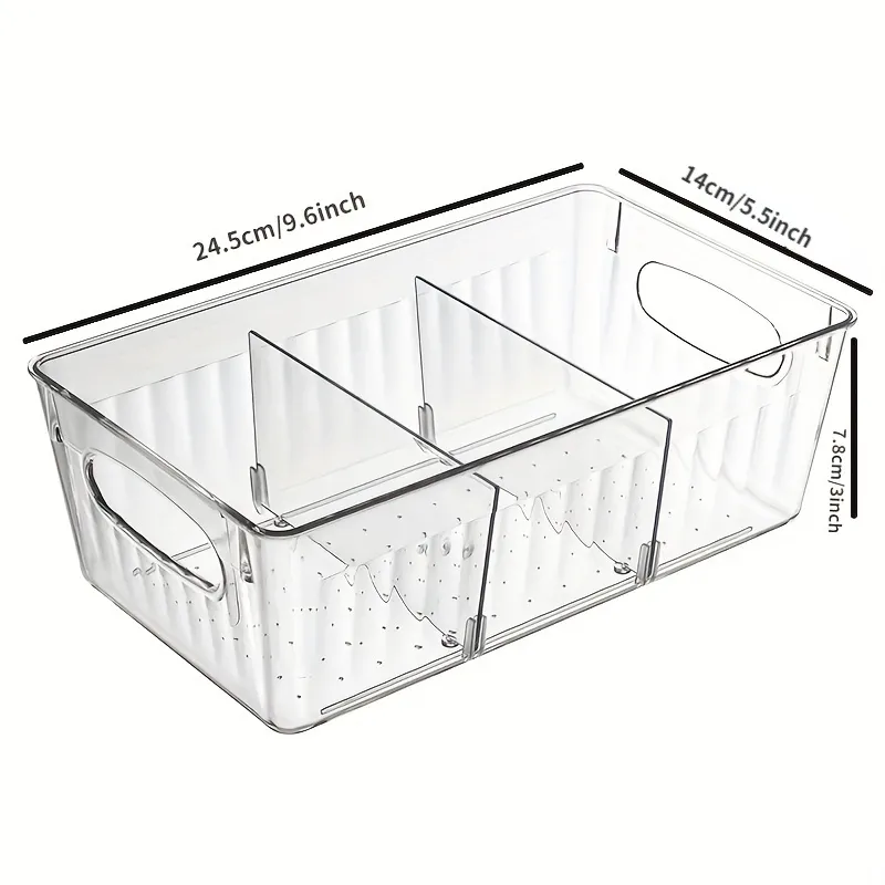 2pcs Plastic Pantry Organization And Storage Bins With Removable Dividers, Pantry Organization And Storage Bins For Kitchen Fridge Countertop Cabinet, Home Kitchen Supplies