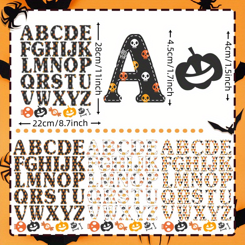 4 Pezzi 1,7 Pollici Halloween A-Z Lettere Termoadesive Per Abbigliamento  Lettere Adesive Personalizzate Per Trasferimento Di Calore Zucca Teschio