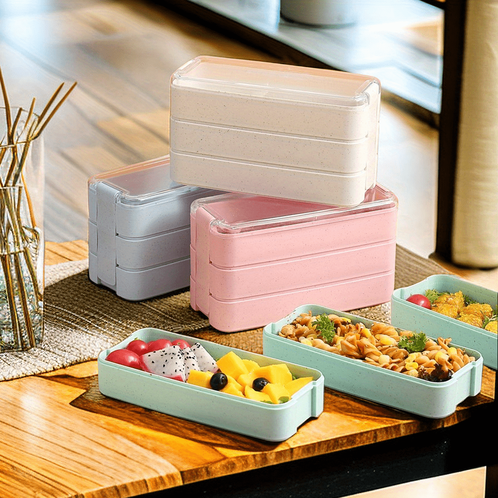 3-tier Microwaveable Lunch Box, Student-adult Divider Lunch Box With  Cutlery 1set