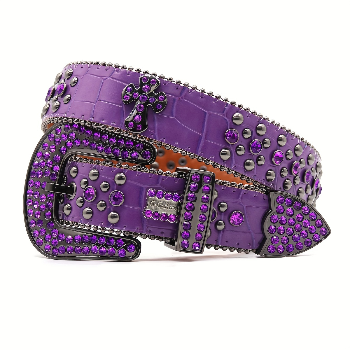 Gothic Purple Rhinestone Y2k Belt Cross Rivet Hip Hop Cowboy