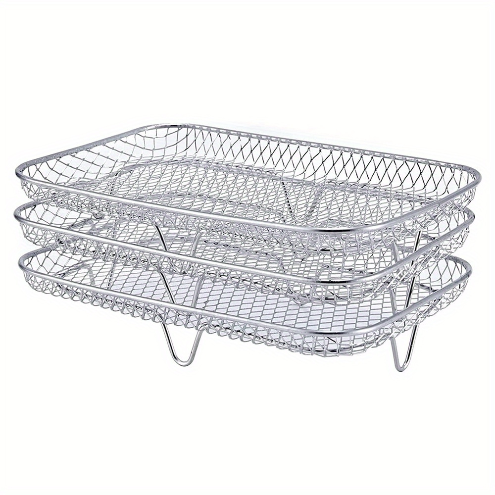 Air Fryer Rack, 3 Stackable Dehydrator Racks Stainless Steel Air Fryer  Basket Tray Air Fryer Accessories Dishwasher Safe Oven Microwave Baking  (round)