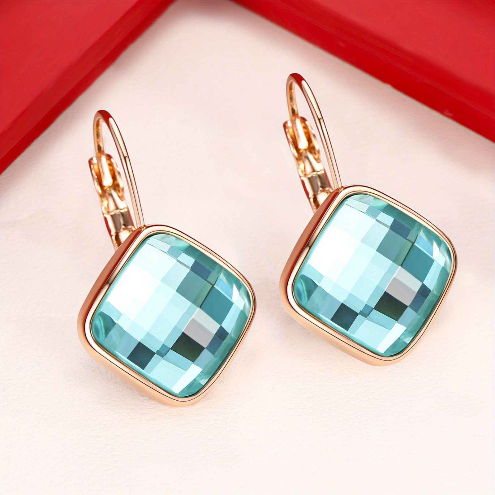 1pc Square-shaped Artificial Dangle Earrings For Women 9 Colors For Option