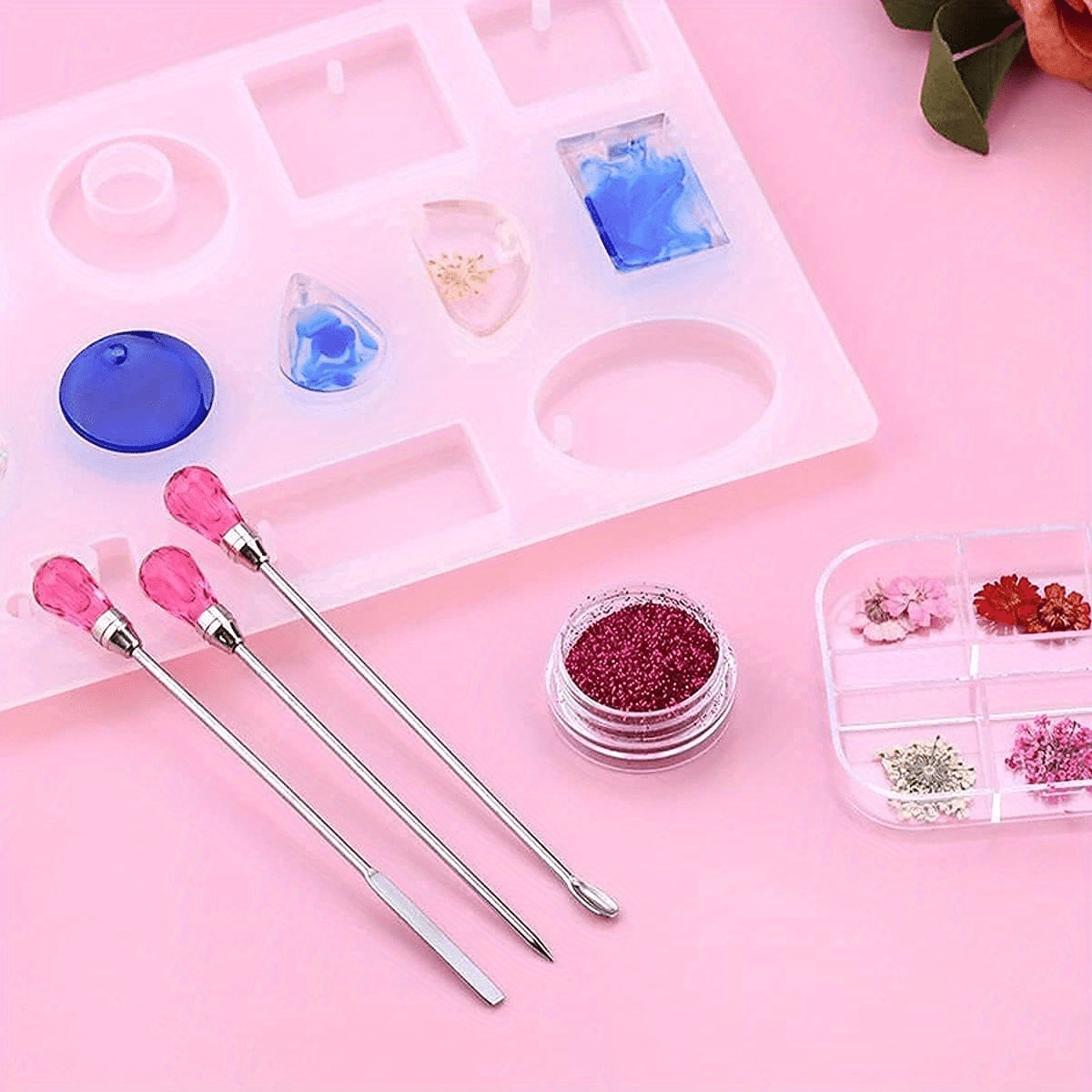 11 Pcs Silicone Resin Mold Tools Set Stirring Needle Spoon Tool Tweezers  Precision Kit, Anti-Static Electronics Tweezers Set for Resin Art