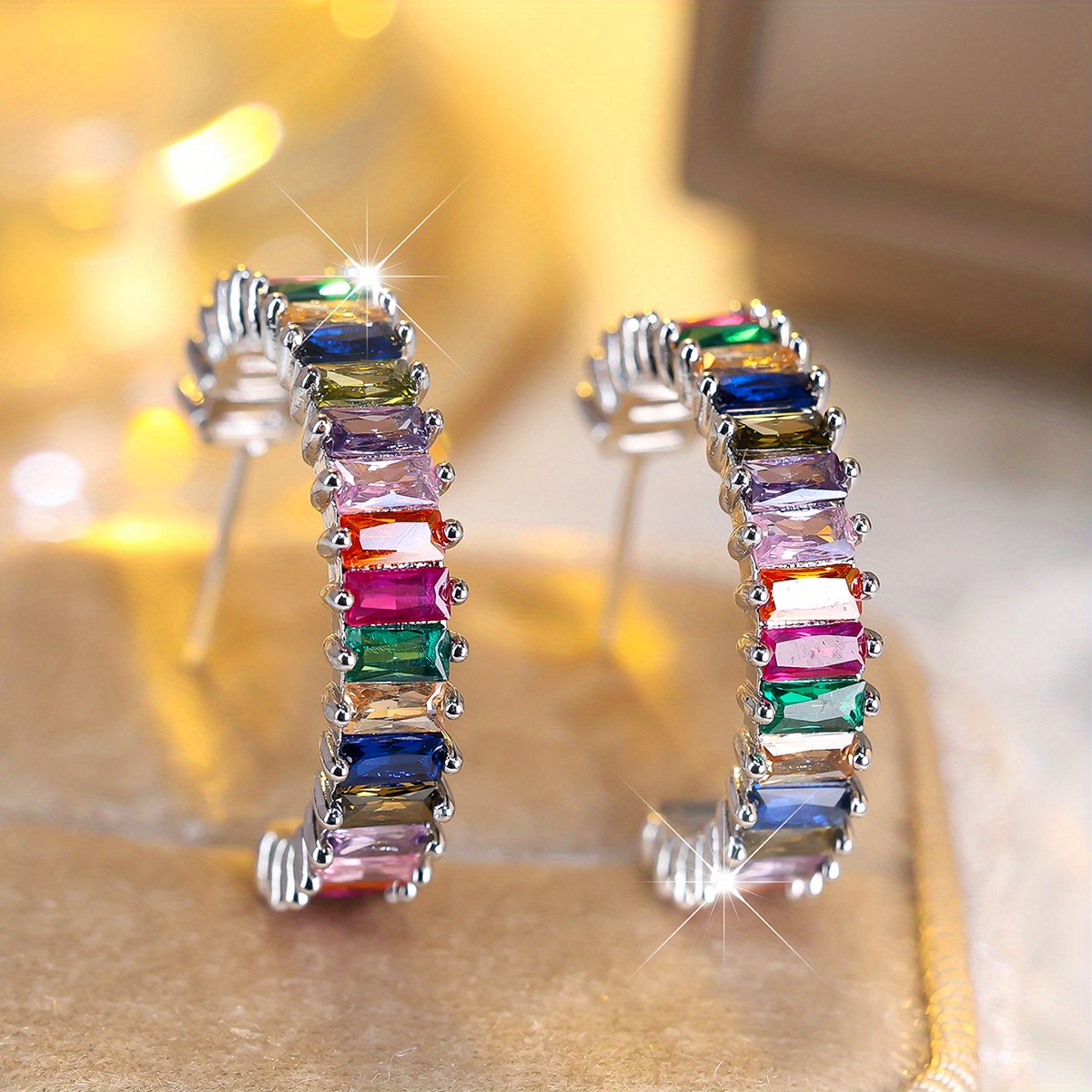 Image of Luxurious And Colorful Synthetic Zirconia Women's Fashion Hoop Earrings, Perfect For Parties, Birthdays, Engagements, And Weddings
