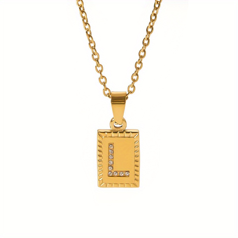 Letter Square Tag Pendant Gold Plated Faux Diamond encrusted - Temu