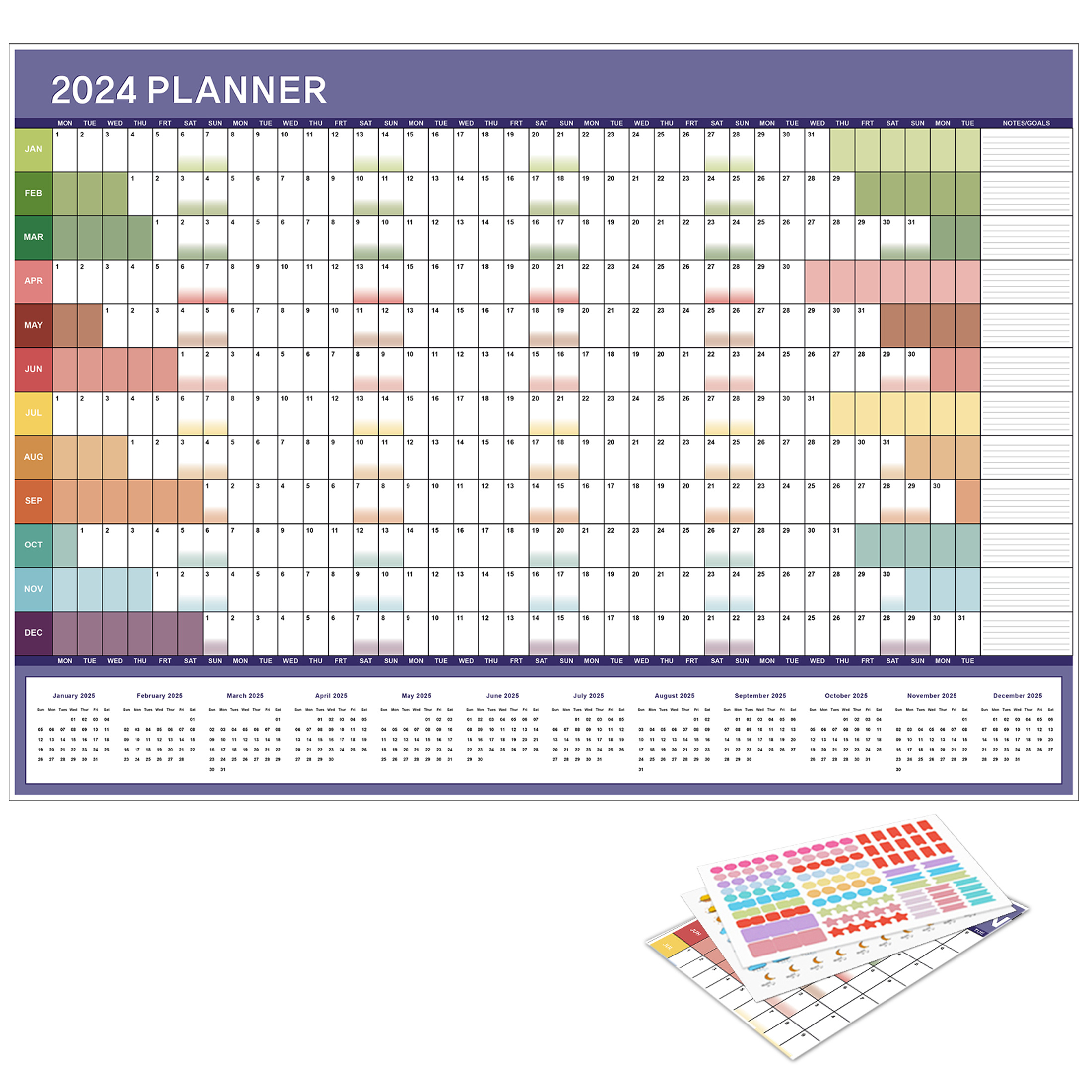 1 Calendario Da Parete 2024, Visualizzazione Dell'intero Anno, Da Gennaio A  Dicembre, Calendario Di Pianificazione Del Viaggio Per La Scuola, L'home