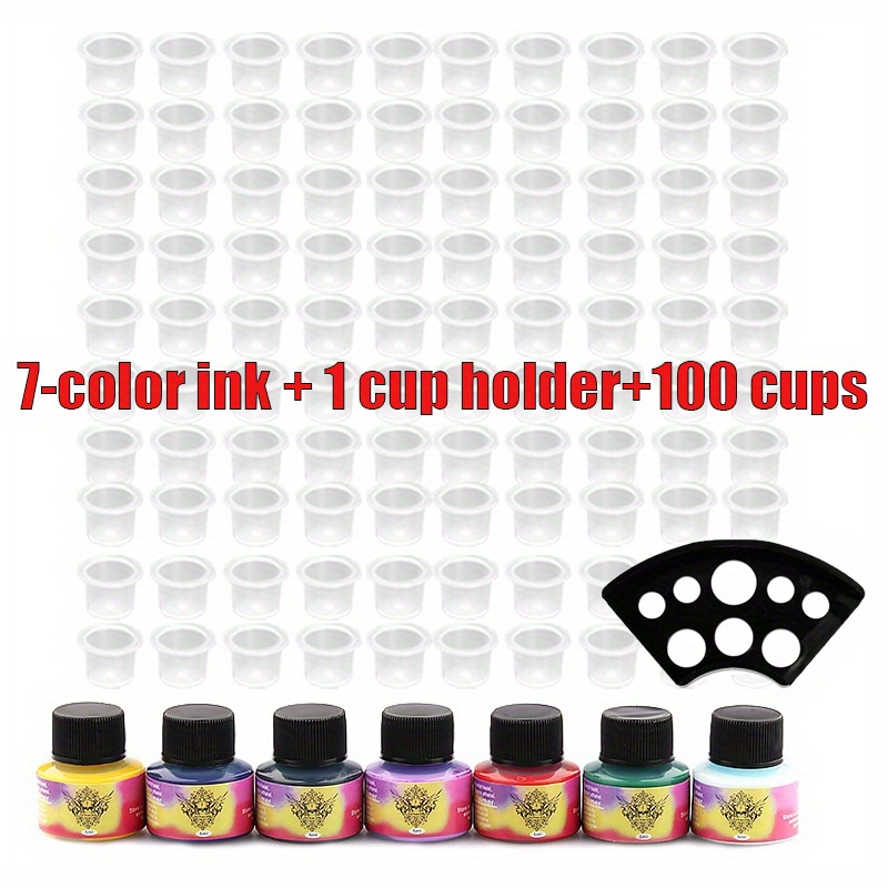 Tattoo Ink Mix Kit 7 Colors Ink Pigment With Cup Holder Ink - Temu