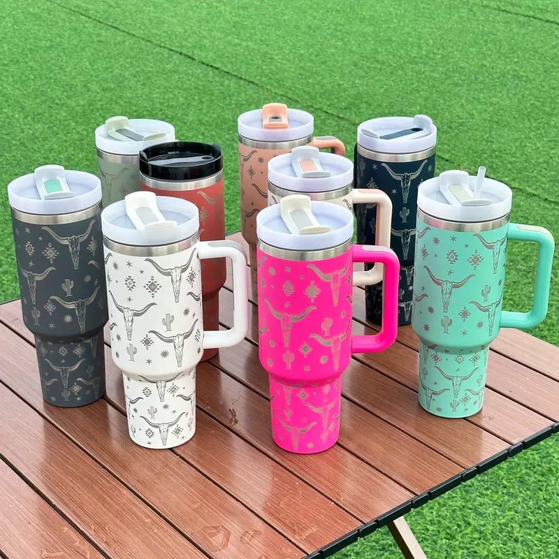 portable drinking cups-1pc 40oz car cup goat star tumbler with lid and straw 40oz stainless steel thermal water bottle with handle portable drinking cups for car home office summer drinkware travel accessories birthday gifts back to school supplies details 0