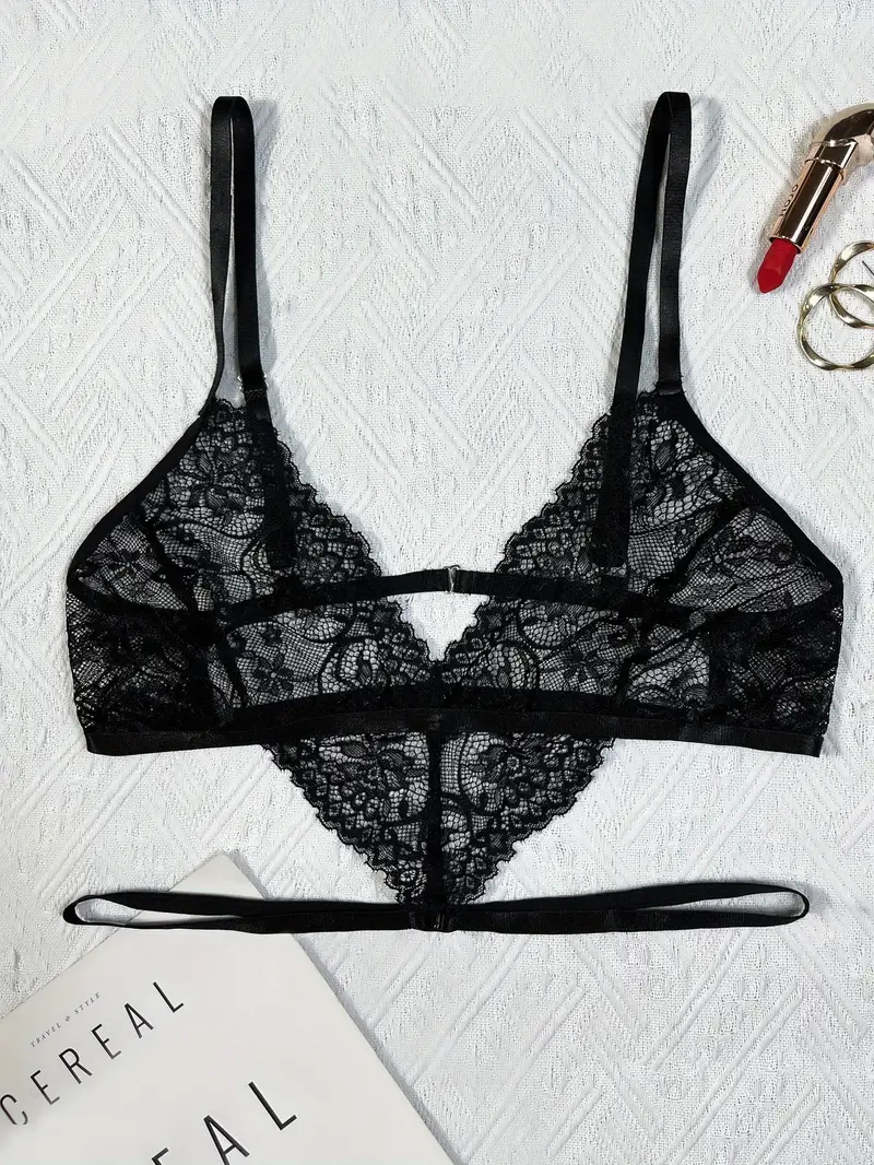 sultry floral lace lingerie set mesh plunge bra and high waist panties for sexy and comfortable underwear details 2