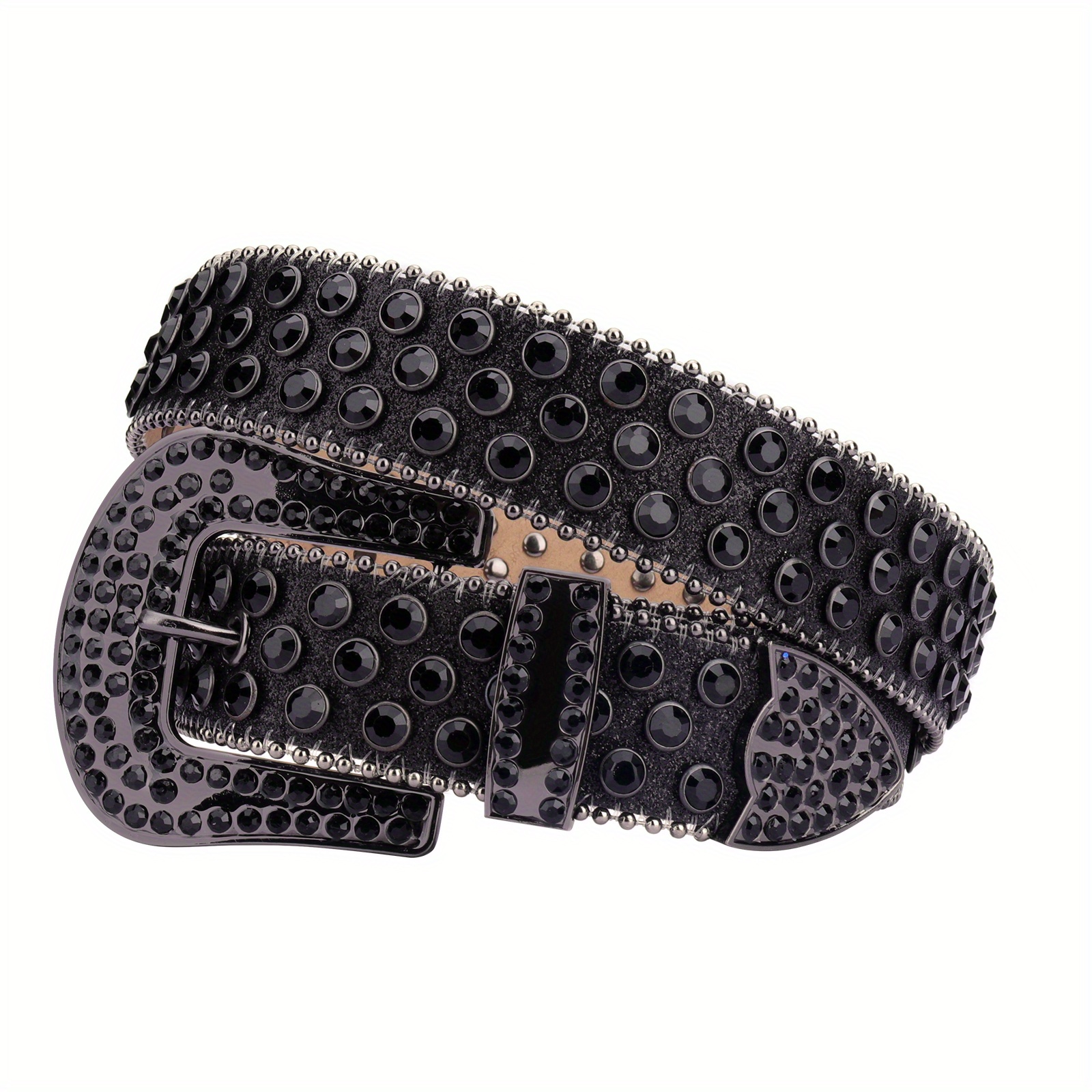 Rhinestone Faux Leather Belt Men & Women Western Cowgirl Cowboy Bling  Studded Design Diamond Fashion Belt for Jeans at  Women’s Clothing  store