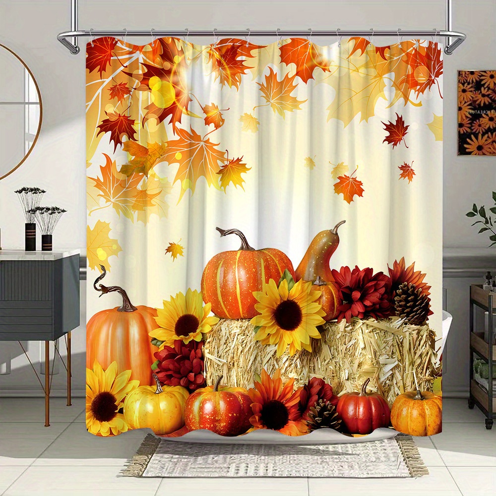 Fall Pumpkins & Leaves Shower Curtain Bath Bathroom Decor Home