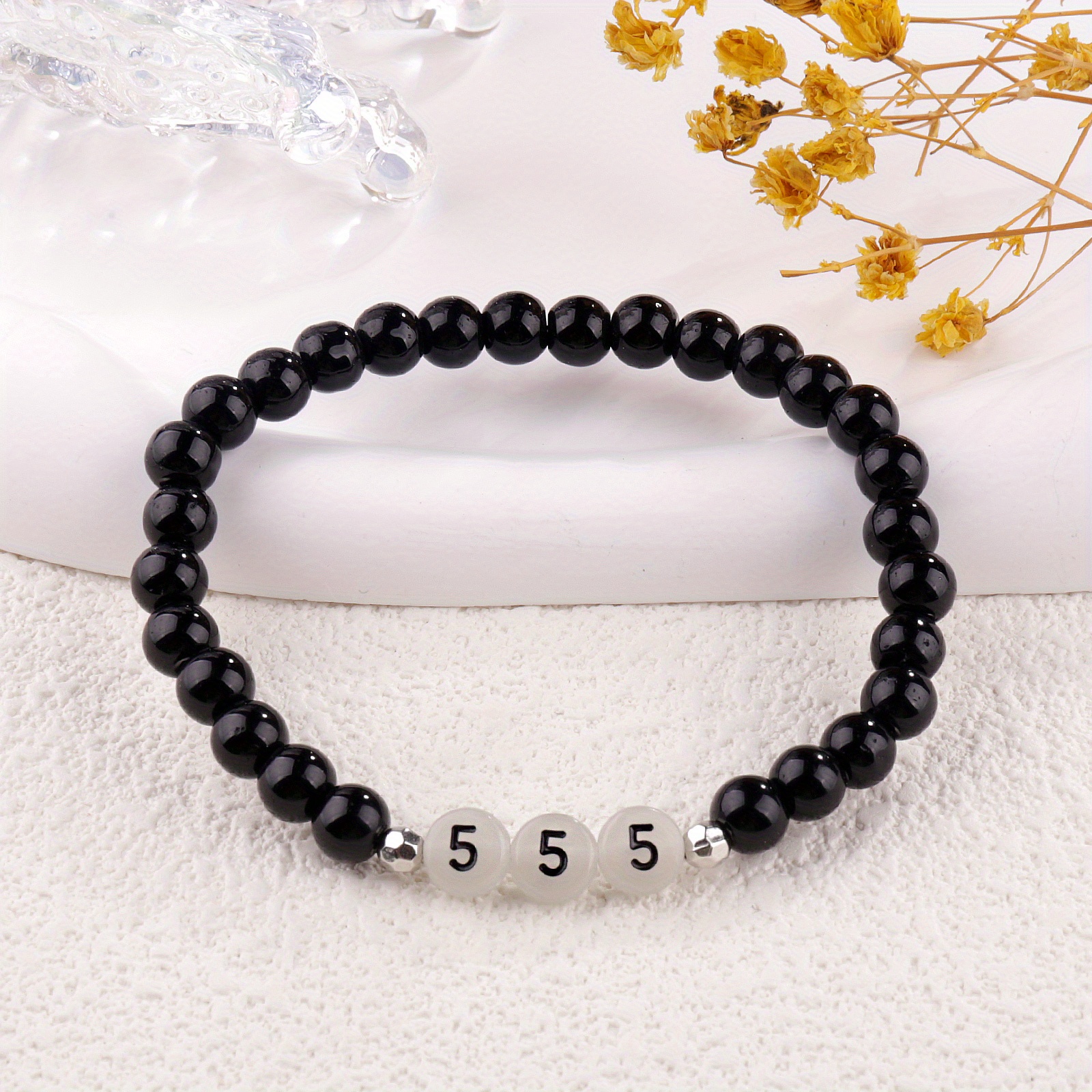 Lucky Luminous Angel Number 000 999 Black Glass Beads - Temu