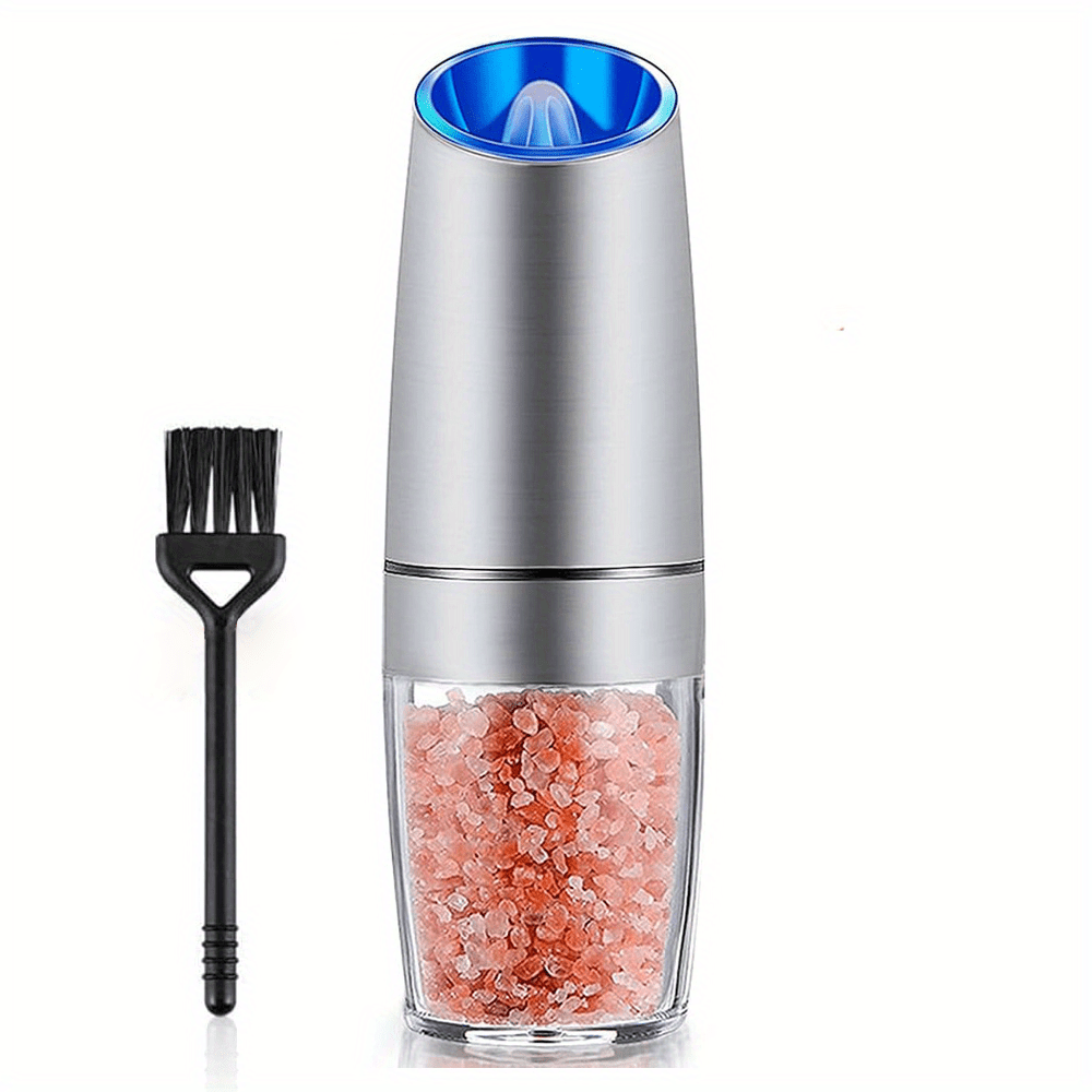 FRANIKAI Electric Salt and Pepper Grinder, Gravity Pepper Mill, Battery  Operated, Blue LED Light, 5 Adjustable Coarseness, One Hand Operation,  Ceramic