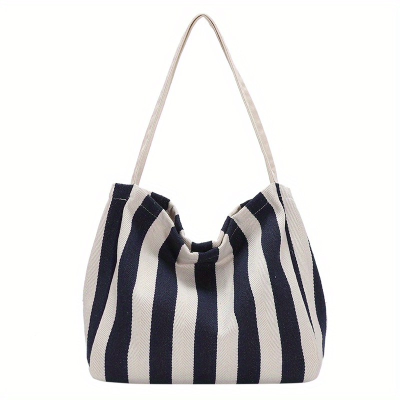 Simple Striped Pattern Canvas Bag, Lightweight All-match Shoulder Leisure  Handbag, Vacation Rope Handle Bag - Temu