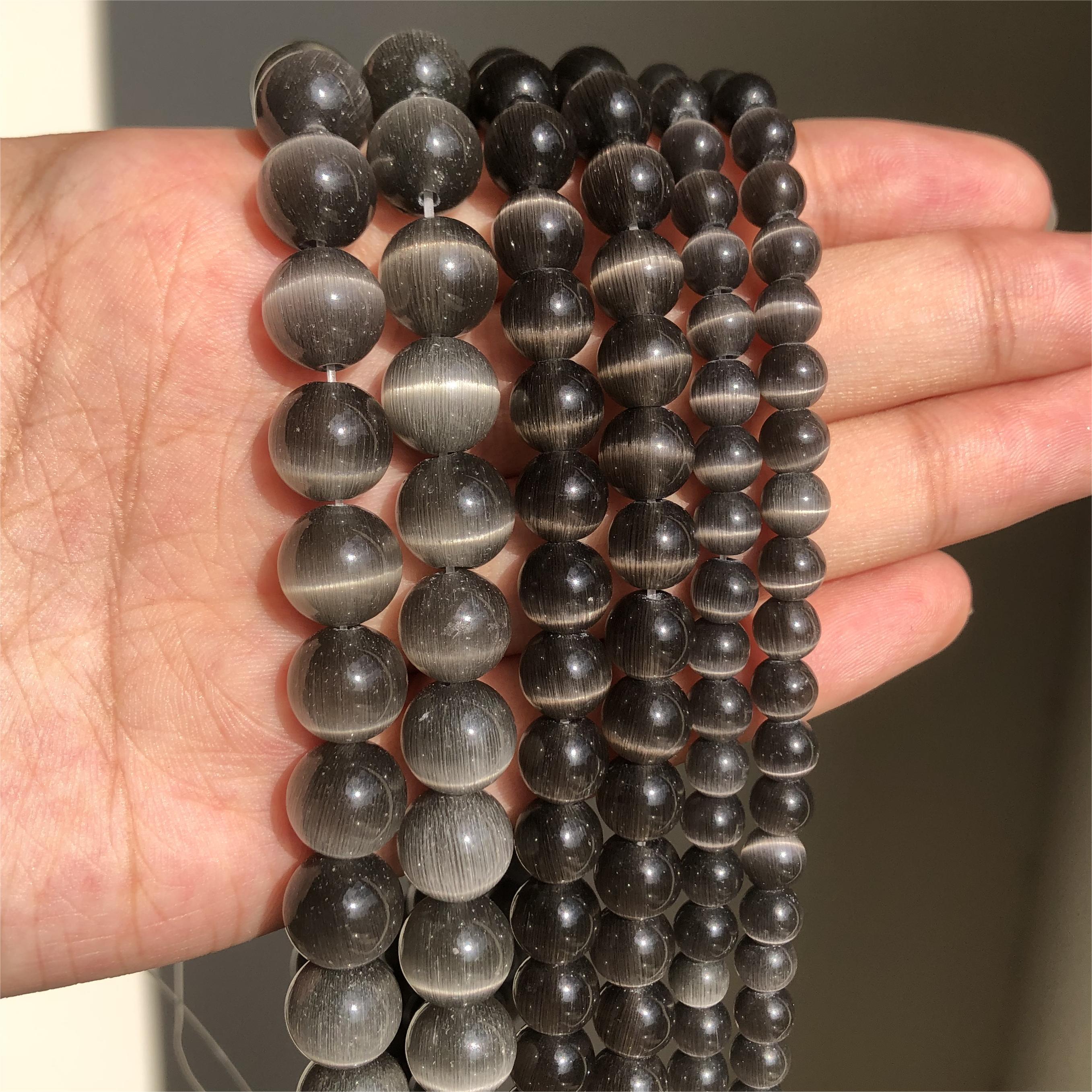 6mm Black Cat's Eye Beads Natural Stone Loose Beads Diy - Temu